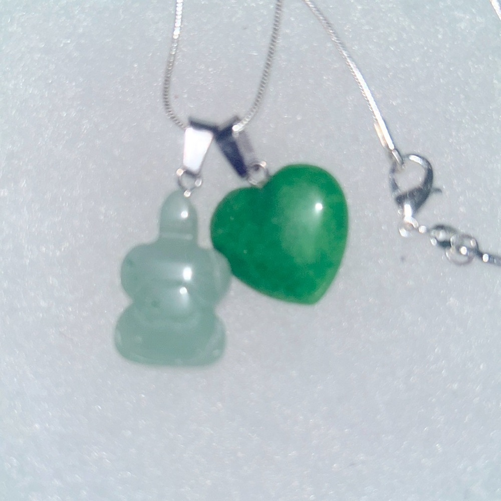 Jade Crystal Heart ❤️ and Jade turtle 🐢 sterling silver 18”necklace